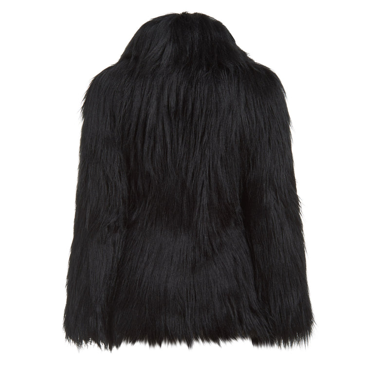 Fluffy Faux Fur Vegan Coat in Black