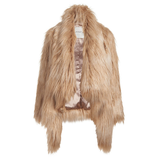 Sugar Vegan Faux Fur Coat in Camel