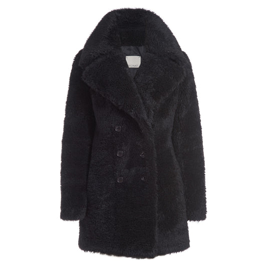 Teddy Vegan Double Breasted Short Coat in Black