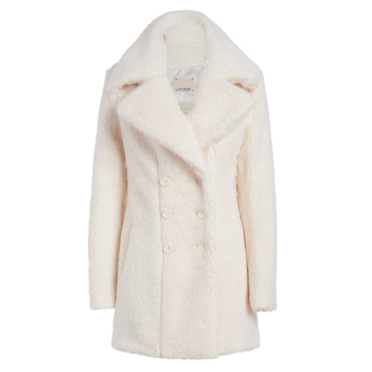 Teddy Vegan Double Breasted Short Coat in Ecru