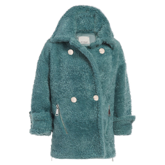 Army Teddy Vegan Short Coat in Teal