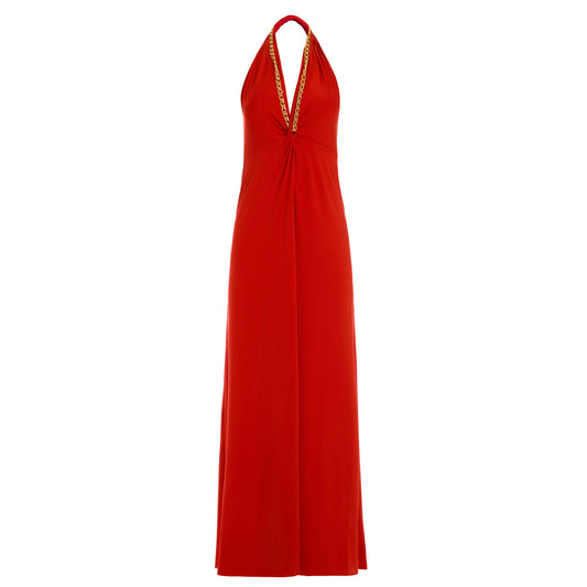 Golden Chain Party Maxi Dress in Red