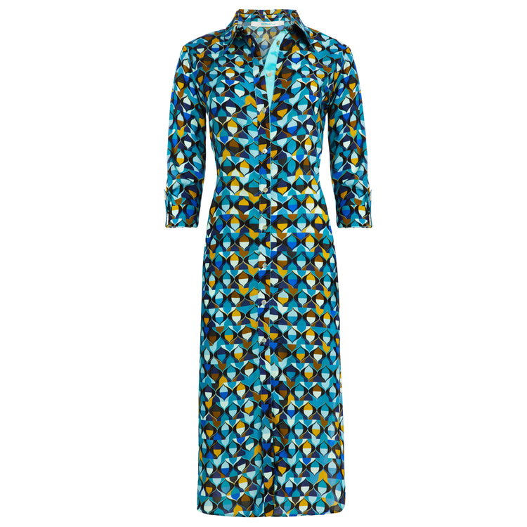 Maria Button Front Shirt Dress in Turquoise