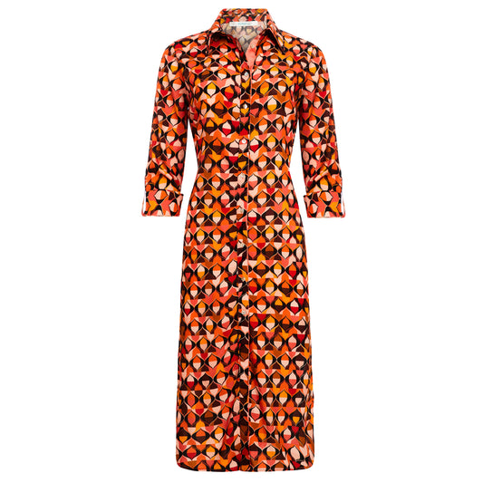 Maria Button Front Shirt Dress in Coral Red