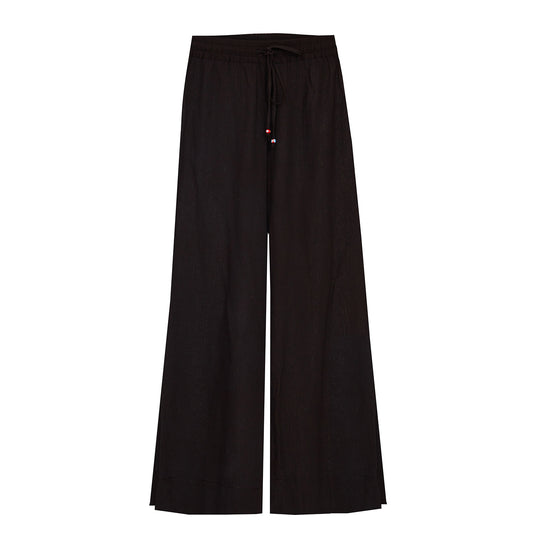 Black Pull-on Trousers in Crinkled Organic Cotton