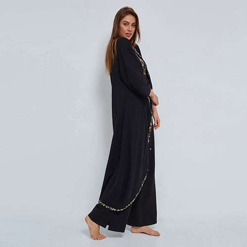 Black Pull-on Trousers in Crinkled Organic Cotton