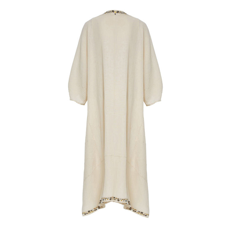 Ecru Kaftan in Crinkled Organic Cotton