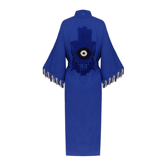 Hamsa Hand Organic Cotton Kaftan in Blue