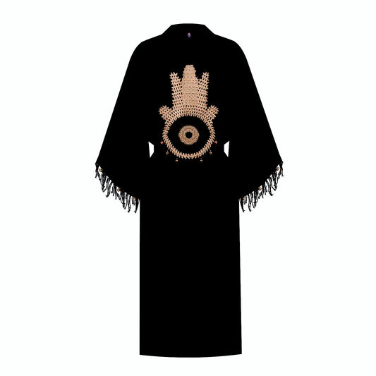 Hamsa Hand Organic Cotton Kaftan in Black