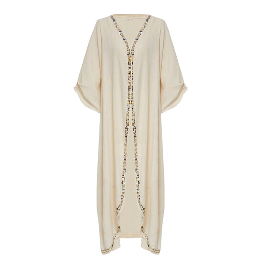 Ecru Kaftan in Crinkled Organic Cotton