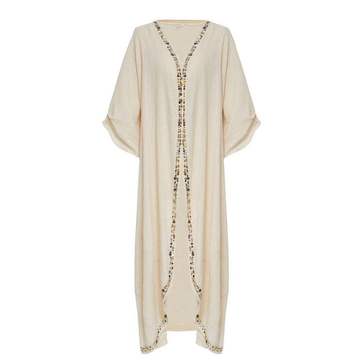 Ecru Kaftan in Crinkled Organic Cotton