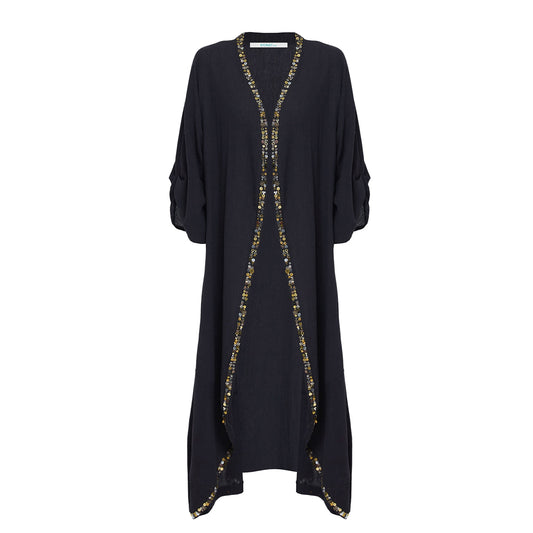 Black Kaftan in Crinkled Organic Cotton