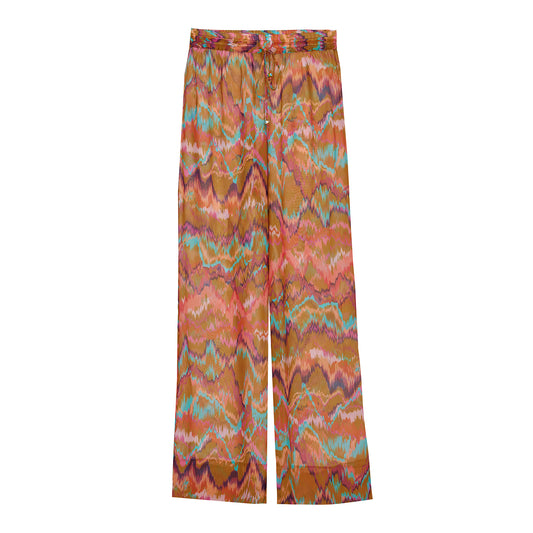 Dark Multicolor Pull-on Trousers in Chiffon