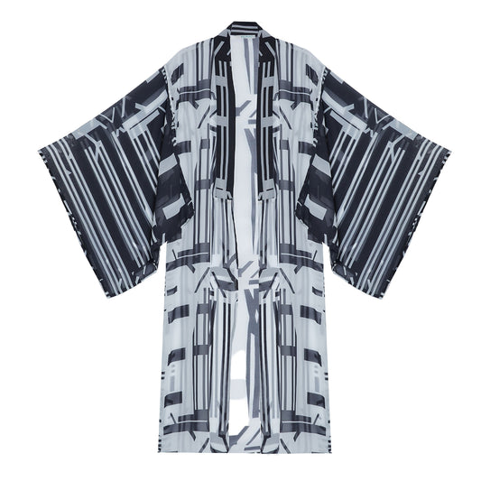 Modern Geometric Design Kimono in Black & White